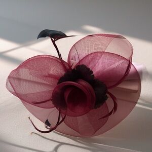 Elegant Burgundy Mesh Flower Fascinator - Women Accessories
